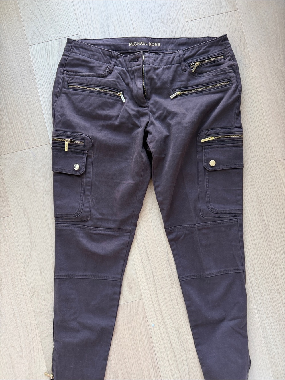Michael Kors Chocolate Brown Cargo Pants with Gold Hardware